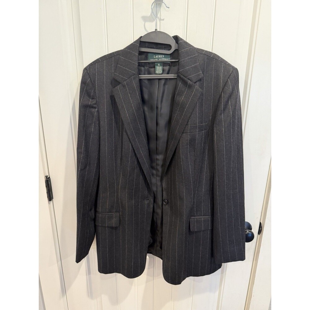 Lauren Ralph Lauren Blazer Womens 16 Wool Gray Pinstripe Career Suit Jacket